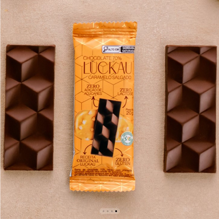 BARRA CHOCOLATE 70% COM CARAMELO SALGADO 20G LUCKAU