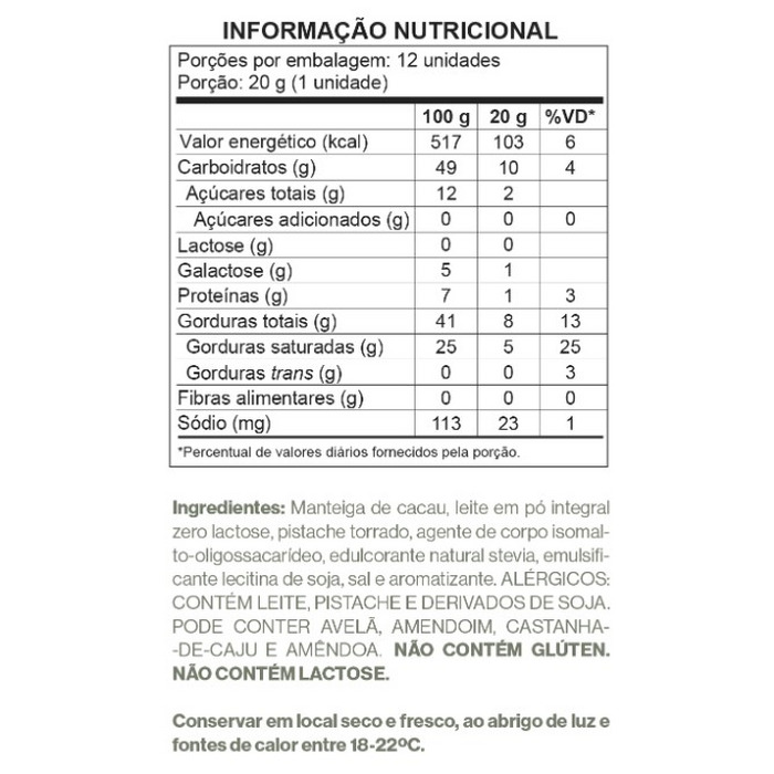 BARRA CHOCOLATE BRANCO COM PISTACHE 20G LUCKAU - Imagem 2