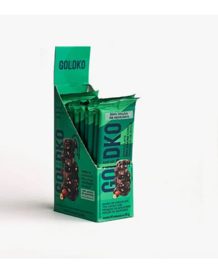 BARRA DE CHOCOLATE 20G CHOCOLATE 70% CACAU COM AVELA  GOLDKO