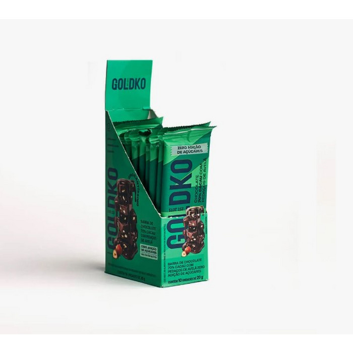 BARRA DE CHOCOLATE 20G CHOCOLATE 70% CACAU COM AVELA GOLDKO