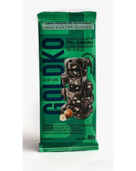 BARRA DE CHOCOLATE 80G CHOCOLATE 70% COM AVELA GOLDKO