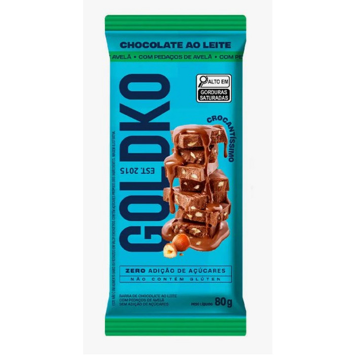 BARRA DE CHOCOLATE AO LEITE PEDACO AVELA 80G GOLDKO