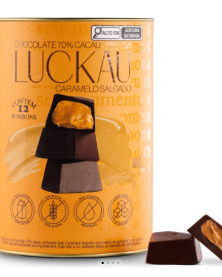 LUCKAU BOMBOM DE CHOCOLATE 70 CARAMEO SALGADO  200G LATA